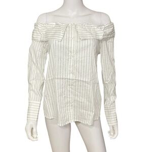 STAAND Apparel White Off Shoulder Striped Button Top